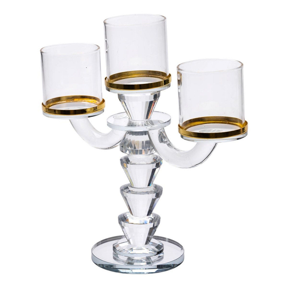Yiwu Канделябр на 3 свічки 23×9×23.5 см підсвічник скляний декоративний із золотою окантовкою H Київ - фото 3