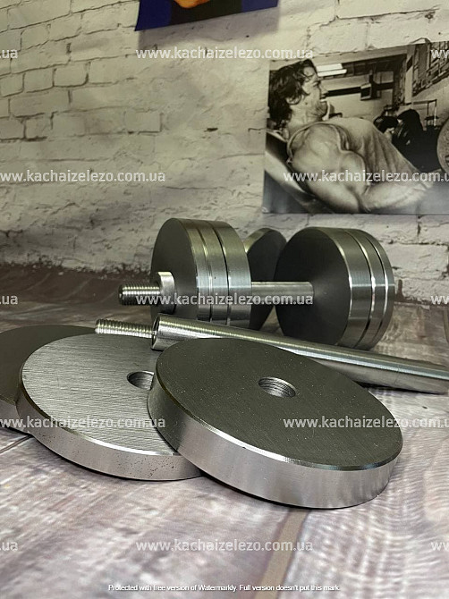 Гантели наборные 2 по 22 кг + Переходник для штанги Гантели, гири, штанги и диски металлические без покрытия Киев - изображение 2