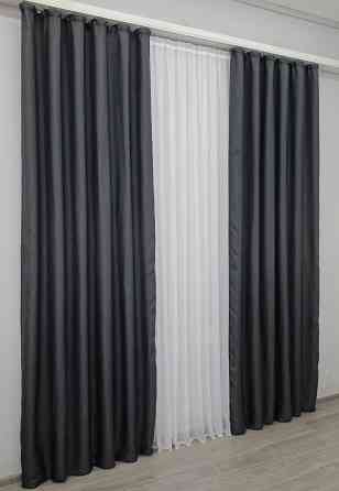 Комплект готових штор VR-Textil Льон-блекаут Льон Мішковина № 1161ш Графітовий 100х270см 2 шт (31-458) Київ