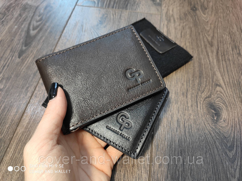 Зажим для денег и карточек из гладкой кожи ручной роботы Grande Pelle Черный Киев - изображение 9