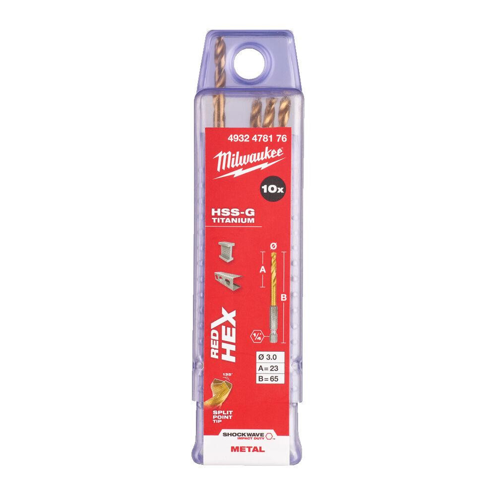 Свердло по металу RedHEX HSS-G TiN MILWAUKEE, діаметр 3 мм (10шт), пластикова коробка Одесса - изображение 1