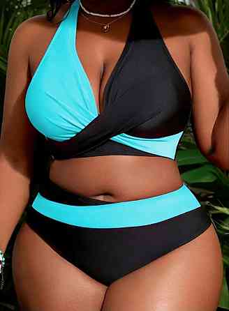 Купальник жіночий батал роздільний чорно-блакитний 3XL Київ