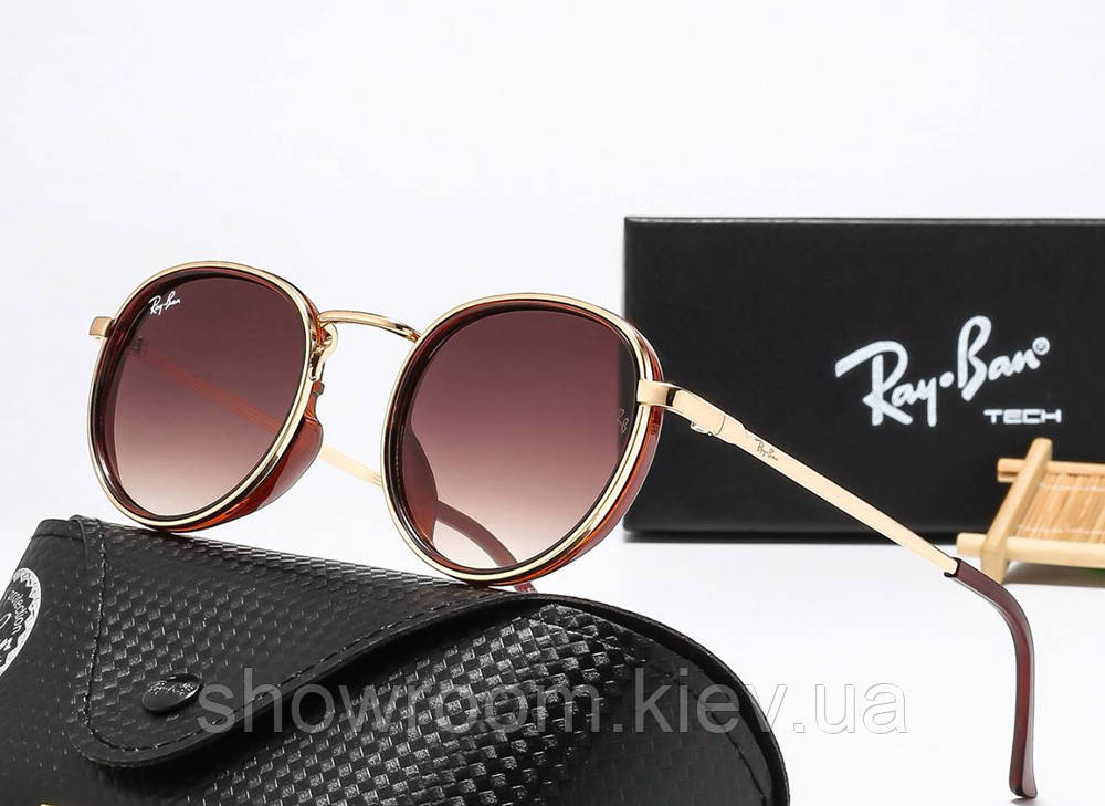 Чоловічі брендові сонцезахисні круглі окуляри Ray ban 28754-3 Київ - фото 1