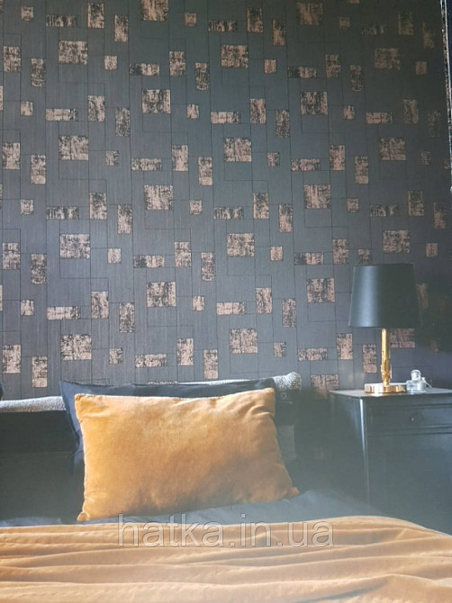 Текстильні шпалери на флізеліновій основі Cador Rasch Textil086545 сіро-бежева основа квадрати бронза Київ - фото 2