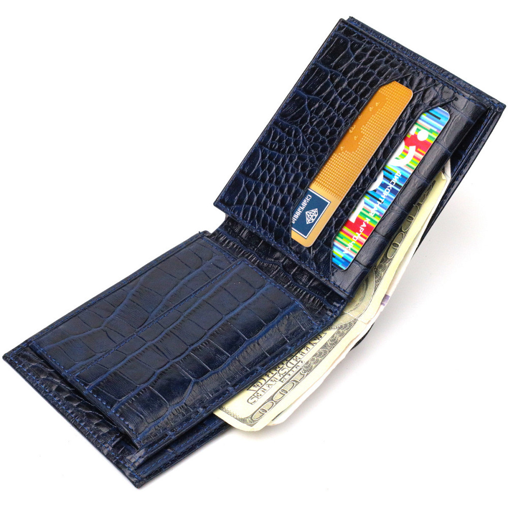 Гарний гаманець для чоловіків з натуральної шкіри з тисненням під крокодила CANPELLINI 21924 Синій Київ - фото 8