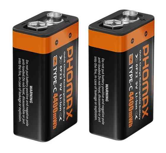 Аккумуляторная батарея Phomax 9В 4400 мВт/ч модель 6F22 USB-C (2 шт.) Черный Киев