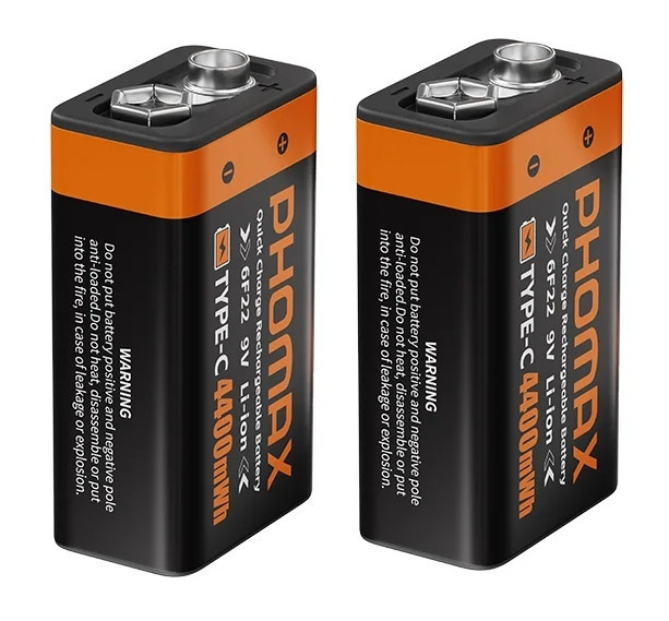 Аккумуляторная батарея Phomax 9В 4400 мВт/ч модель 6F22 USB-C (2 шт.) Черный Киев - изображение 1