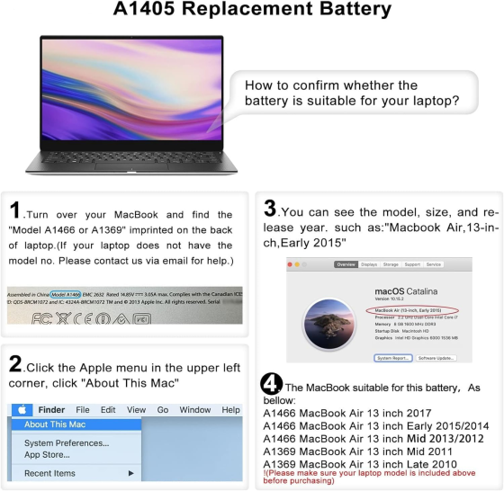 Акумуляторна батарея K KYUER A1496 A1405 A1377 для Apple MacBook Air 13" A1466 A1369 (2010-2017) 7200 мАг 7.6V 55Вт·год Київ