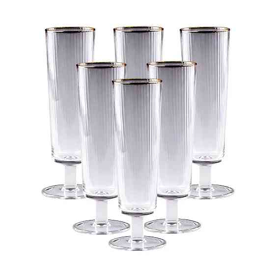 Келихи для шампанського із золотою облямівкою 6 штук по 300 мл HP82 Київ