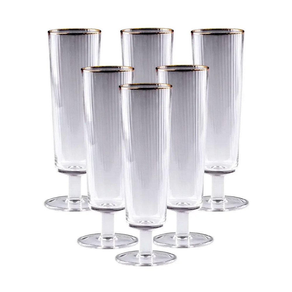 Келихи для шампанського із золотою облямівкою 6 штук по 300 мл HP82 Київ - фото 1