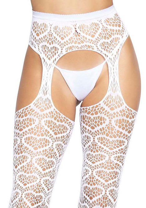 Ажурні колготки із сердечками Leg Avenue Heart White, one size, імітація панчіх Sex Aura Київ - фото 6