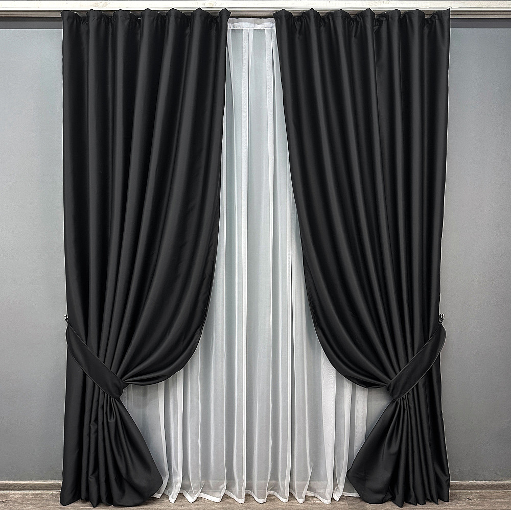 Комплект готовых штор VR-Textil Блэкаут Midnight № 1165ш Черный 200х290 см 2 шт (32-099) Киев - изображение 10