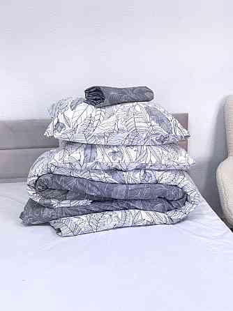 Ecotton Комплект постільної білизни Ecotton двоспальний Євро 210х220 см сатин Листя синій (рис. Коломия