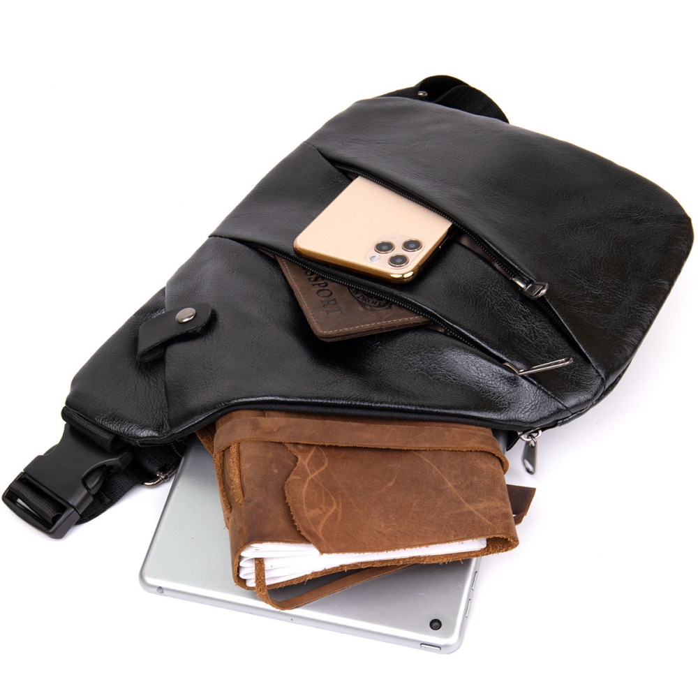 Сумка слинг кожзам Vintage 20565 Черная Киев - изображение 5