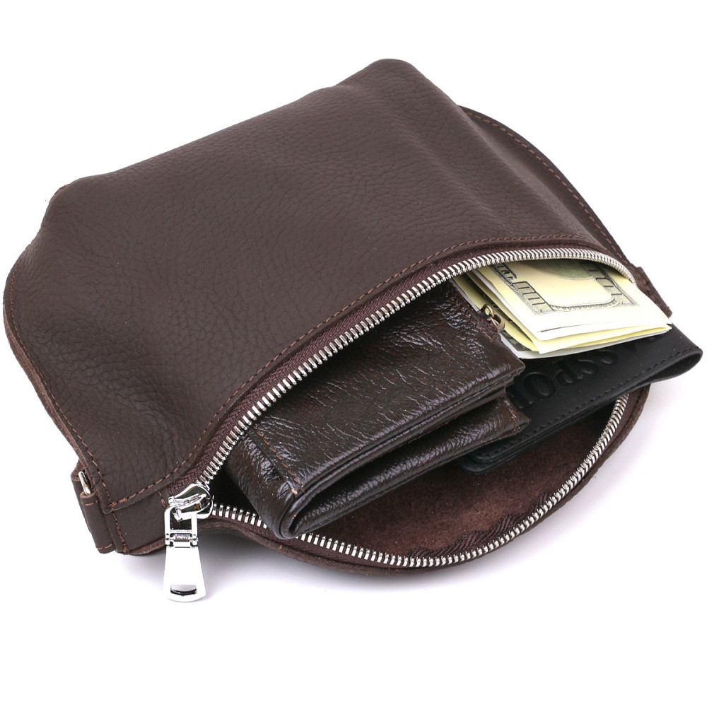 Кожаная матовая бананка Shvigel 16381 Коричневый Киев - изображение 5