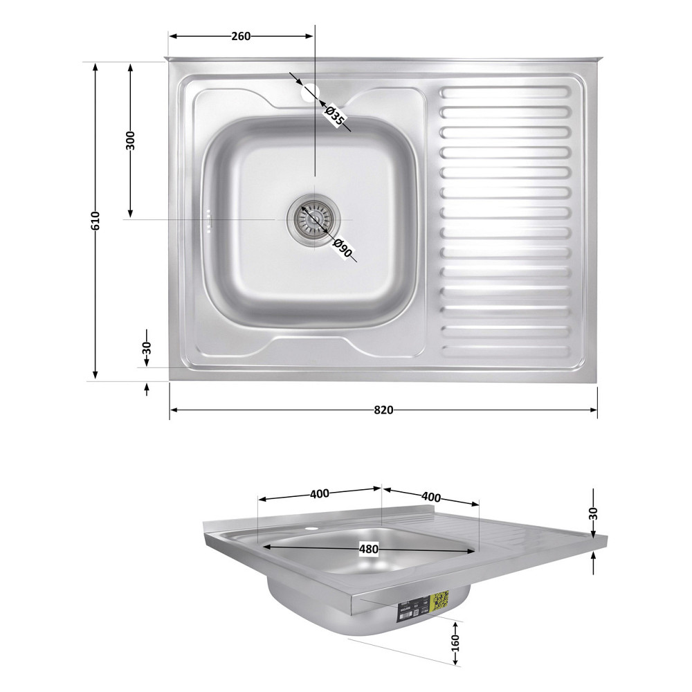 Кухонная мойка Brinex 6080-L 0,6 мм Satin (BRIN6080LSAT06) Киев - изображение 2