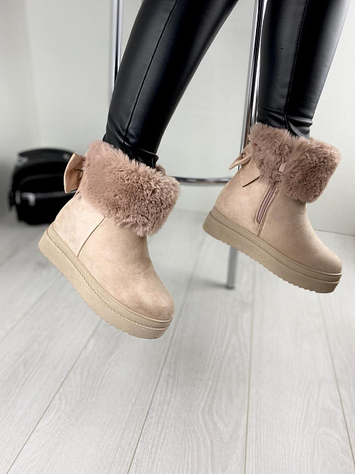 Женские черевики 8323-20 пудра эко-замша зима высота 18см танкетка 7см (1140) Коломыя - изображение 5
