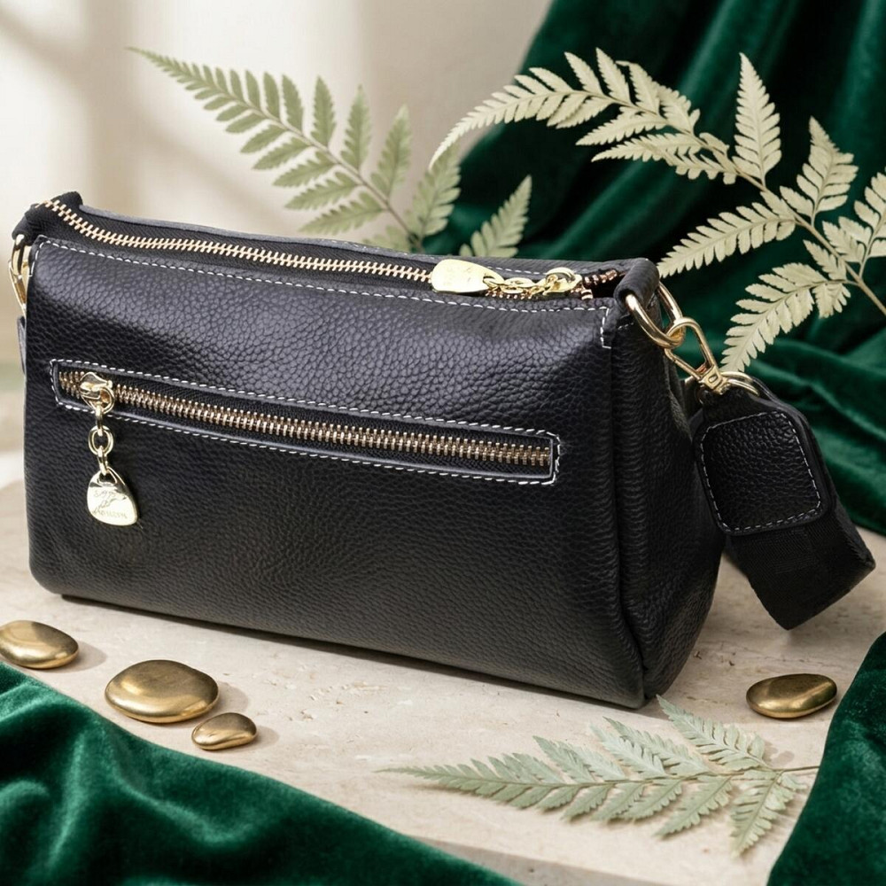 Жіноча сумка з металевою прикрасою по середині з натуральної шкіри Vintage 22607 Чорна Київ - фото 14