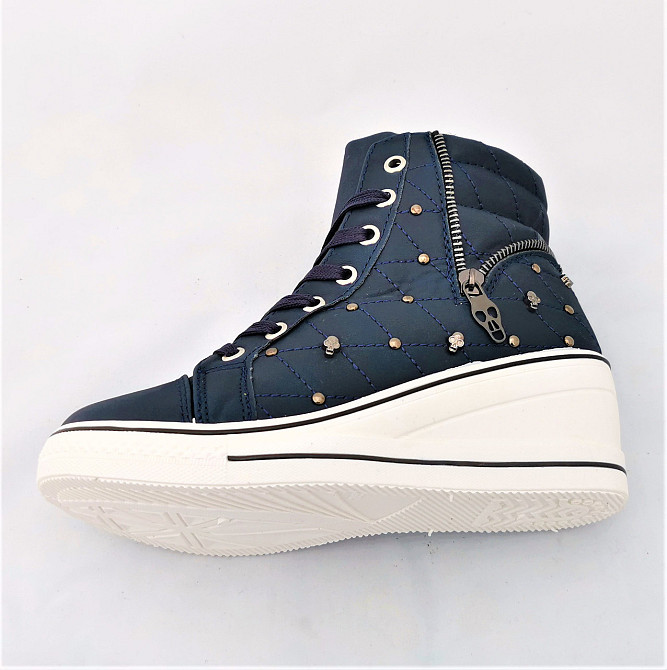 Женские Сникеры Кроссовки на Танкетке Синие Слипоны Мокасины на Платформе (размеры: 37,38,39) Днепр - изображение 7