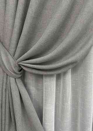 Комплект штор VR-Textil Лен Мешковина 150х270 2шт и Тюль 500х270 1016ш-115т Светло-серый с белым 71-026/4 Киев