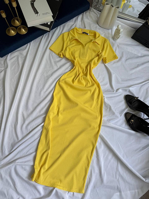 Жіноче базове плаття-поло з коротким рукавом турецький рубчик Лимонний, 42/44 Одеса - фото 1