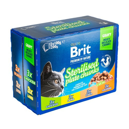 Вологий корм Brit Premium Cat Набір паучів сімейна тарілка для стерилізованих котів, асорті 4 смаки, 100 г х 12 шт Київ - фото 4