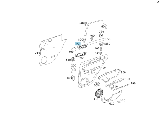 Mercedes-Benz  A1647600961 Внутрішня ручка відкриття задніх лівих дверей ML W164 Одесса