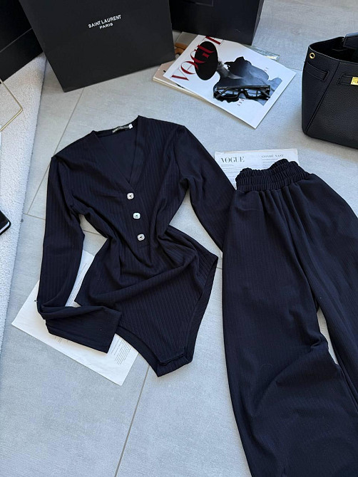 Женский базовый костюм двойка: боди и брюки из ангоры рубчик Черный, 48/50 Одесса - изображение 3