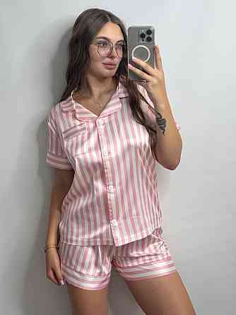 Женская пижама сатиновая Розовый полоска XL-2XL Харьков