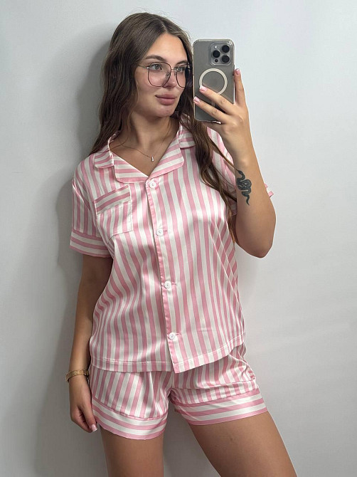 Жіноча сатінова піжама Рожевий смужка XL-2XL Харків - фото 5