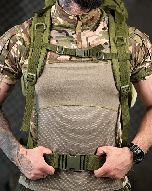 Тактичний рюкзак із металевим каркасом на 100 літрів. Каркасний рюкзак олива РП7468 Одеса - фото 3