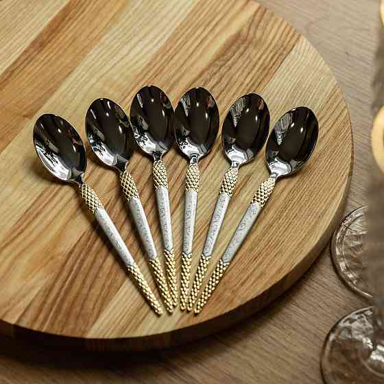 Столовые ложки 6 штук из нержавеющей стали ложки столовые 21 см Серебро с золотом HP-20-37 Киев