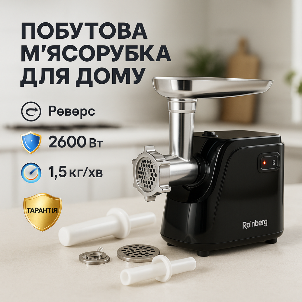 Электрическая мясорубка с высокой мощностью Rainberg RB-677 2600 Вт, Мясорубки надежные LP-37 Львов - изображение 16