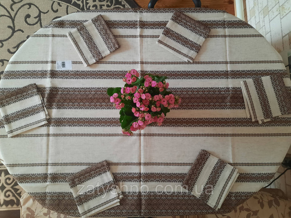 Вишита скатертина з серветками кавова Київ - фото 10