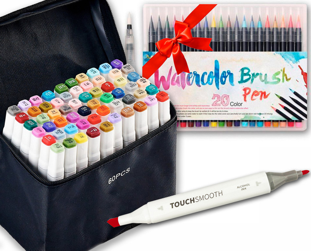 Набір двосторонніх скетч-маркерів Touch Smooth на спиртовій основі 60 штук + 20 шт Змішуються фломастерів Кам'янець-Подільський - фото 4