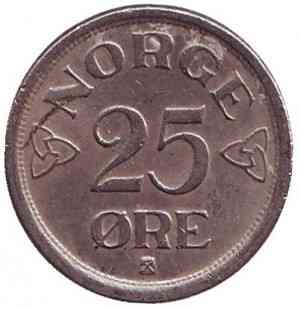 Монета 25 ері. 1952,57 рік, Норвегія.(БД) Полтава