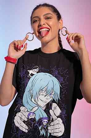 Футболка з аніме принтом Магічна битва оверсайз (S/M/L) Чорний AnimeJ0869 Дніпро