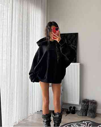 Женский стильный удлиненный объемный худи в стиле оверсайз трехнить на флисе Одесса