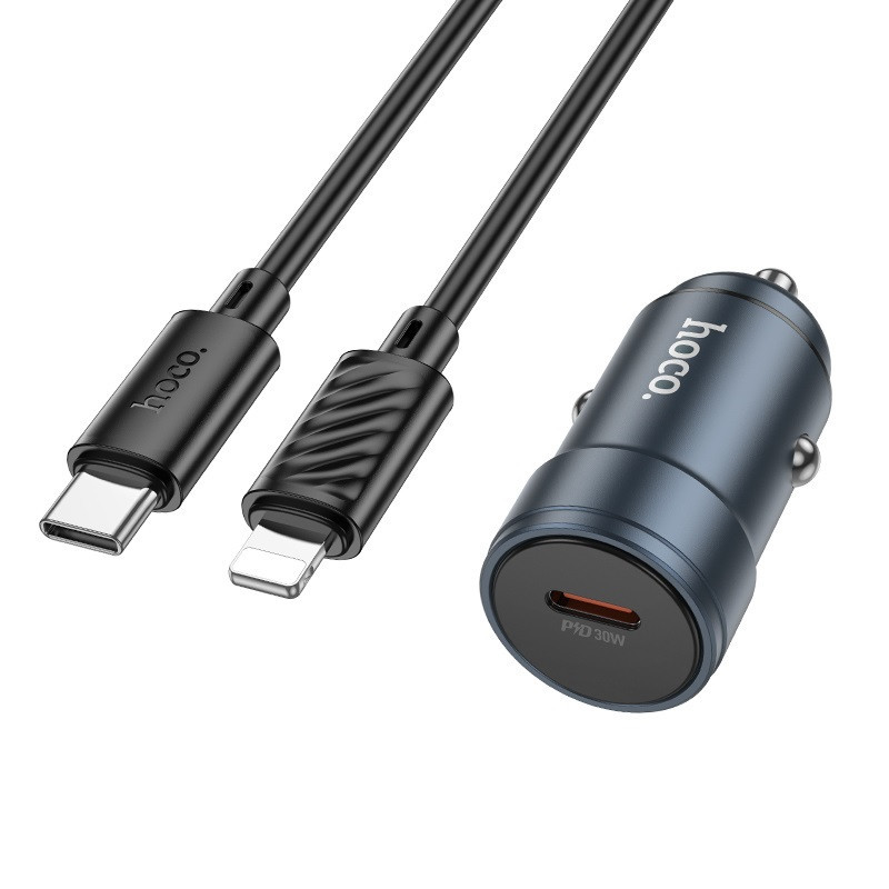 Автомобильное зарядное устройство HOCO Z57 Glorious single-port PD30W car charger set (C to iP) Metal Gray Одесса - изображение 1