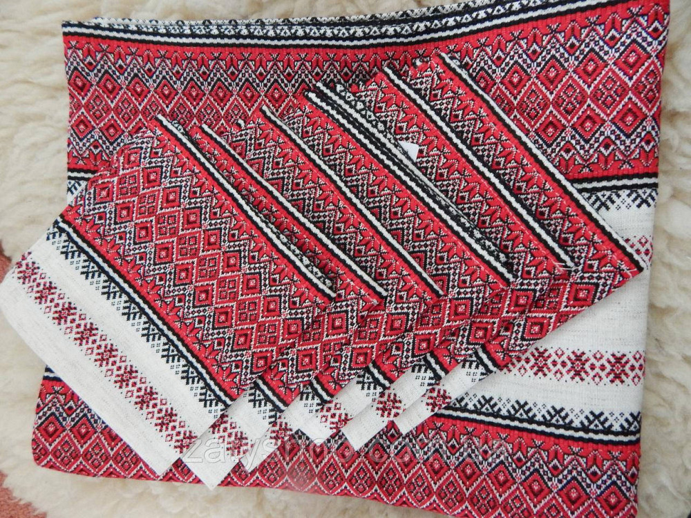 Красный  комплект скатерти и салфеток на льне Киев - изображение 7