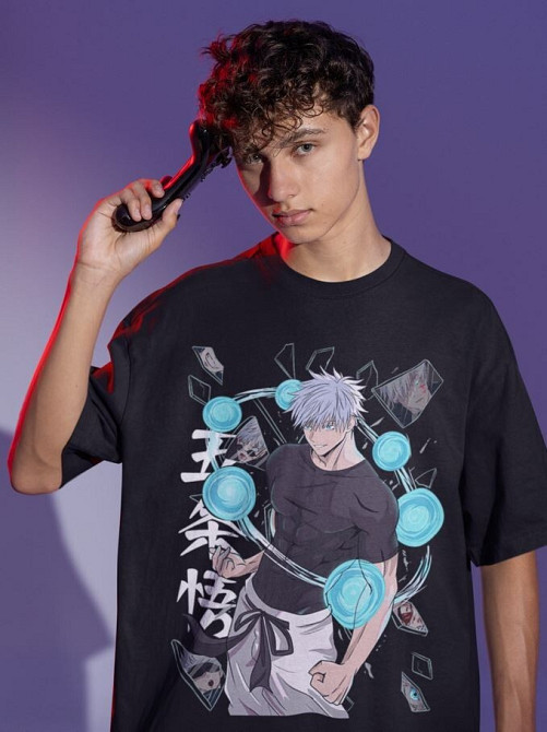 Футболка для хлопчика з аніме принтом Магічна битва оверсайз (зріст від 165 до 180) Чорний AnimeJ0964m Дніпро - фото 2