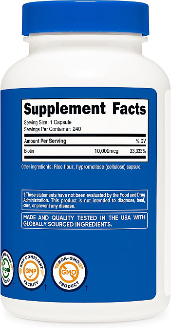 Біотин Nutricost Biotin, 10,000 mcg, 240 Capsules Луцьк - фото 2
