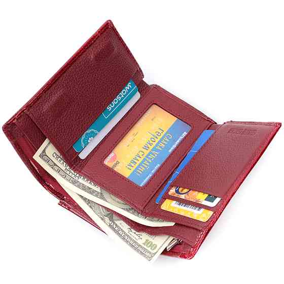 Гаманець жіночий три складення з лакованої фактурної натуральної шкіри Червоний (ST Leather) Київ