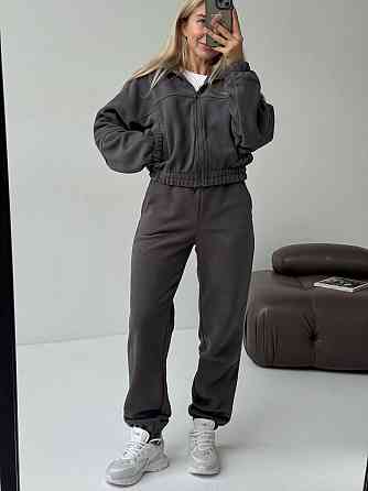 Женский повседневный теплый костюм на молнии с поларом флиса Графит, 46/48 Одесса