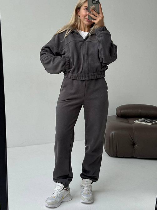 Женский повседневный теплый костюм на молнии с поларом флиса Графит, 46/48 Одесса - изображение 1