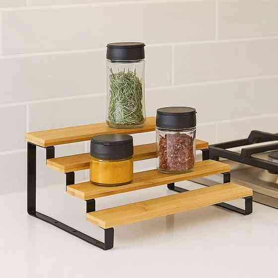 Полка для ванной комнаты и кухни деревянная многоярусная на 4 ступени для специй,стойка ступенчатая для банок Каменец-Подольский