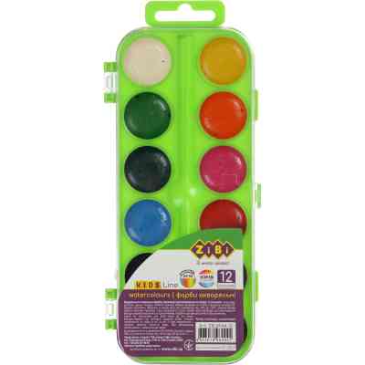Краски для рисования ZiBi KIDS Line Водорастворимые акварельные 12 цв. салатовая (ZB.6544-12) Винница