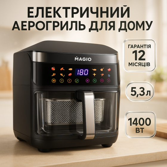 Аерогриль з сенсорним управлінням, Електричний аерогриль для кухні повітряний TN-96 Львів