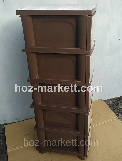 Комод пластиковий тумбочка на 5 ящиків з малюнком під дерево коричневий Харків - фото 7