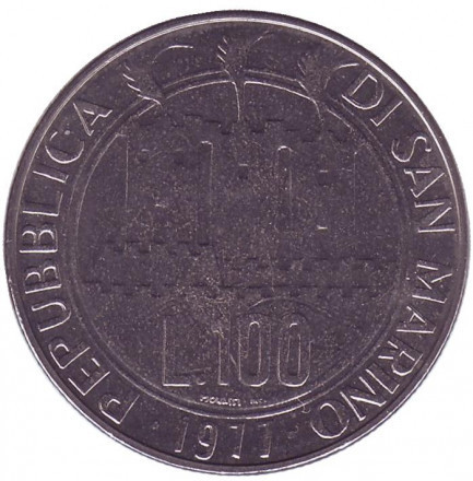 Космос. Монета 100 лир. 1977 год, Сан-Марино.UNC Полтава - изображение 1